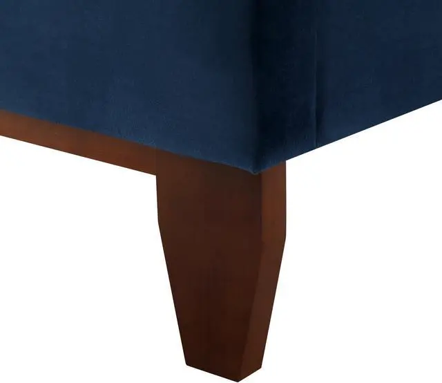 Alt view image 6 of 7 - Georges Navy Velvet Platform Bedframe - Full Size | Button Tufted | Upholstered | Modern and Contemporary | Inspired Home