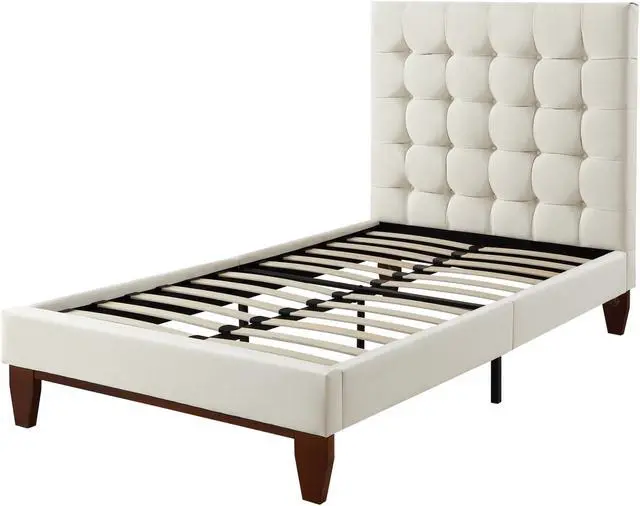 Alt view image 4 of 7 - Georges Beige Linen Platform Bedframe - Full Size | Button Tufted | Upholstered | Modern and Contemporary | Inspired Home