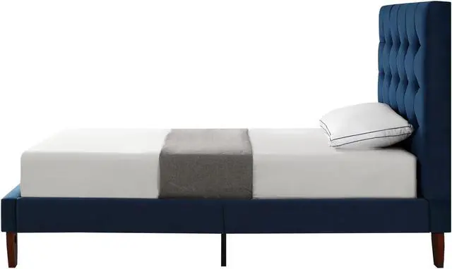 Alt view image 3 of 7 - Georges Navy Velvet Platform Bedframe - Full Size | Button Tufted | Upholstered | Modern and Contemporary | Inspired Home