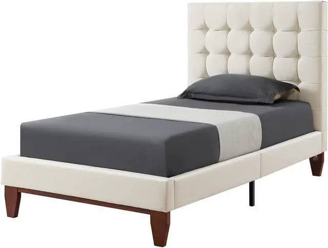 Alt view image 2 of 7 - Georges Beige Linen Platform Bedframe - Full Size | Button Tufted | Upholstered | Modern and Contemporary | Inspired Home