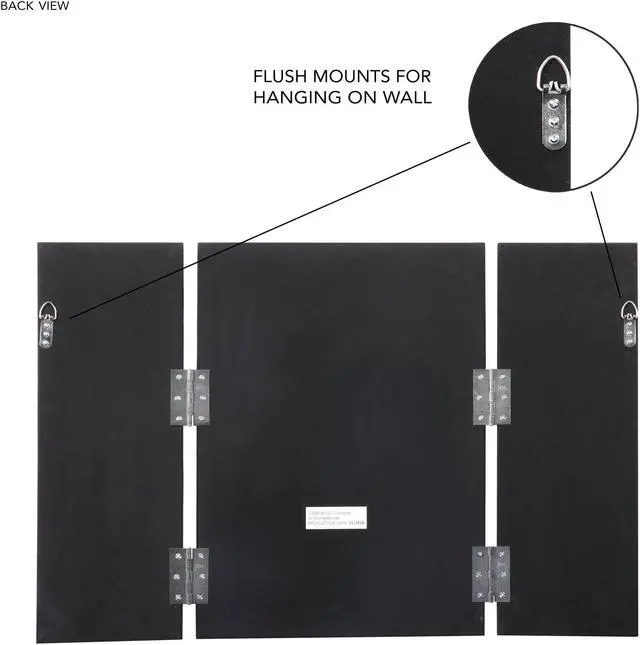 Alt view image 4 of 5 - Wallace Tabletop Vanity Mirror - Tri fold | Makeup | Mirrored Frame | Free standing or Wall Mounted | 20" x 30"