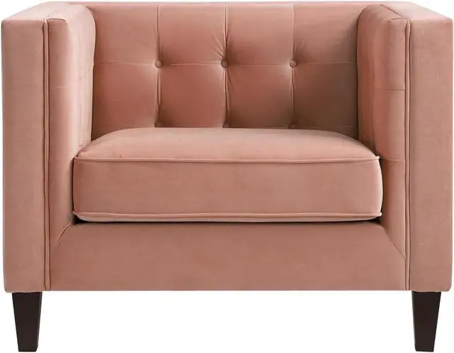 Alt view image 4 of 7 - Kenn Blush Velvet Club Chair or Sofa - Button Tufted | Espresso Tapered Leg | Square Arms | Inspired Home