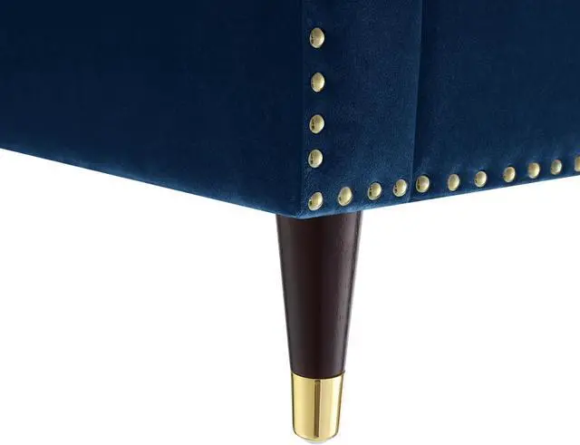 Alt view image 6 of 7 - Karena Navy Blue Velvet Club Chair or Sofa - Channel Tufted | Gold Nailhead Trim | Metal Tip Legs | By Nicole Miller