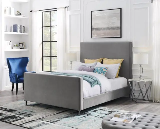 Main image of Montgomery Grey Velvet Platform Bedframe - Queen Size | Upholstered | Modern and Contemporary | Inspired Home