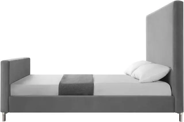 Alt view image 4 of 7 - Montgomery Grey Velvet Platform Bedframe - Queen Size | Upholstered | Modern and Contemporary | Inspired Home