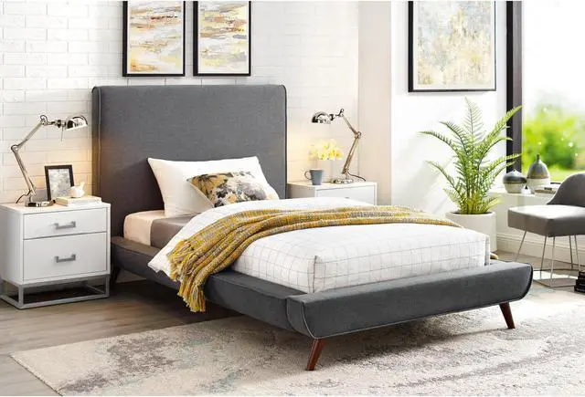Main image of Loft Lyfe Liam Linen Platform Bed Twin Size, Grey
