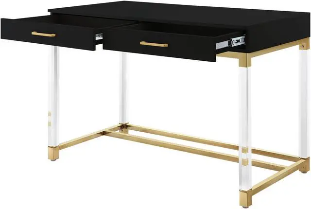 Alt view image 4 of 7 - Inspired Home Vance  Writing Desk, Black/Gold