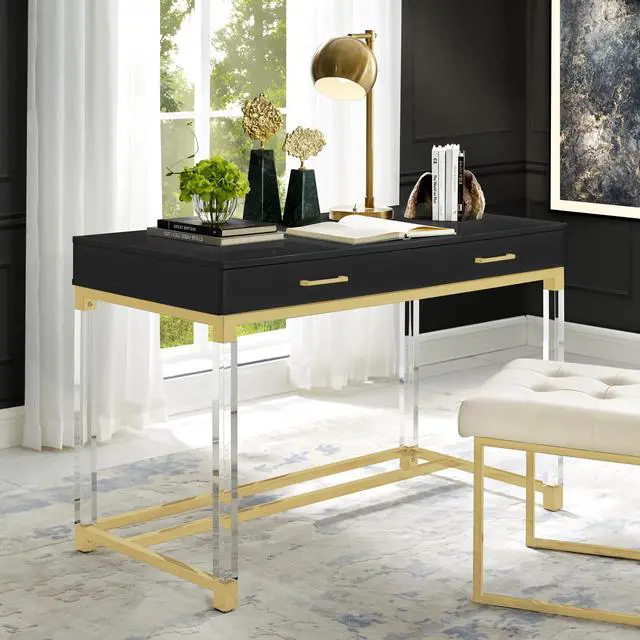 Main image of Inspired Home Vance  Writing Desk, Black/Gold