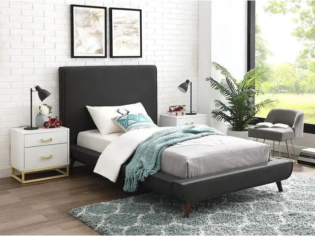 Main image of Loft Lyfe Liam Linen Platform Bed Twin Size, Charcoal