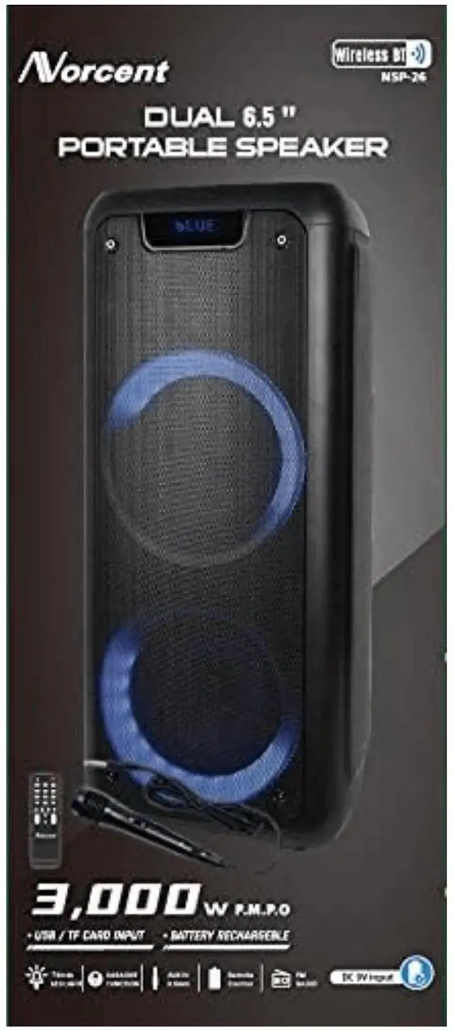 Alt view image 7 of 8 - norcent nsp-28 dual 8" inch party portable bluetooth speaker with sound activated lights battery powered rechargeable 3600 mah 5 hours play time 4500 p.m.p.o