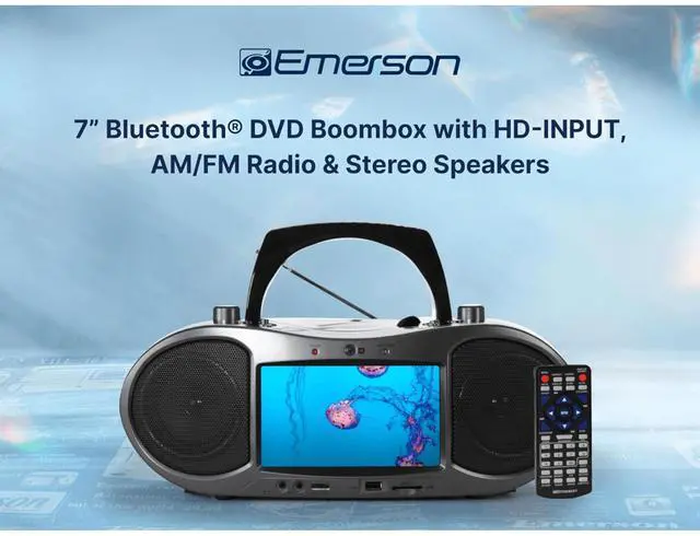 Alt view image 5 of 7 - Emerson 7 Bluetooth DVD Boombox with HD-INPUT AM/FM Radio and Stereo Speakers