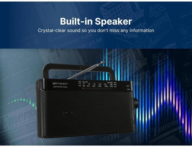 Alt view image 5 of 7 - Emerson AM/FM/WB Radio with Telescopic Antenna and Built-in Speaker -  Black