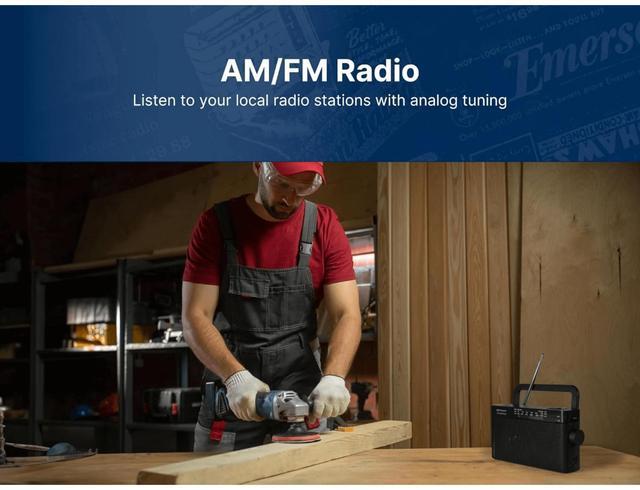 Alt view image 3 of 7 - Emerson AM/FM/WB Radio with Telescopic Antenna and Built-in Speaker -  Black