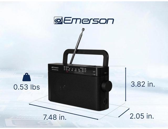 Alt view image 7 of 7 - Emerson AM/FM/WB Radio with Telescopic Antenna and Built-in Speaker -  Black