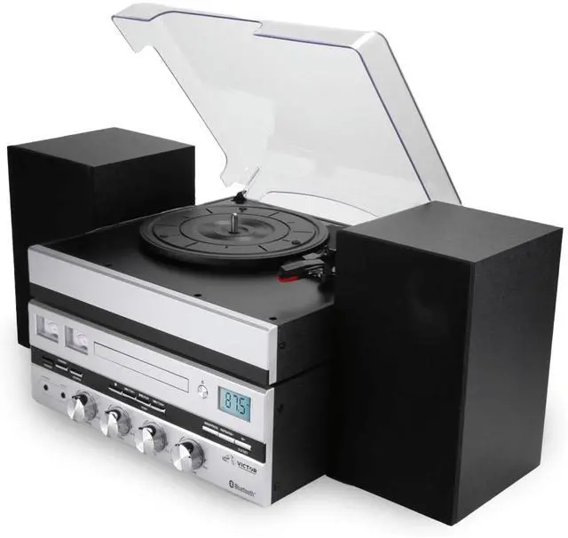 Main image of Victor Geneva 5-in-1 Desktop Turntable Music Center w Streaming Capabilities and FM Radio