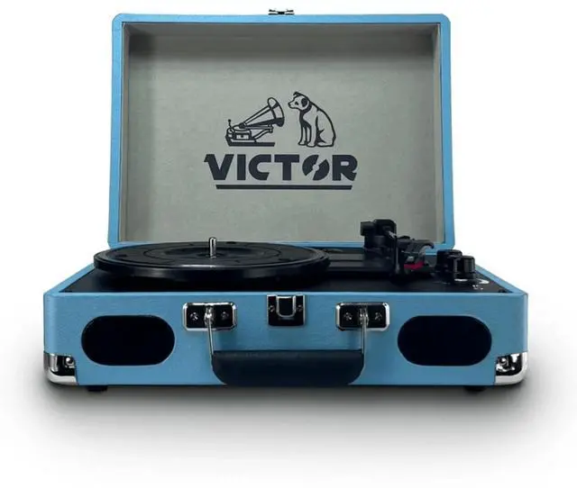 Main image of Victor Metro Plus Portable Dual Bluetooth Suitcase Turntable Blue