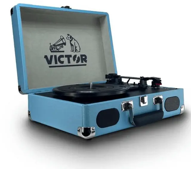 Alt view image 6 of 7 - Victor Metro Plus Portable Dual Bluetooth Suitcase Turntable Blue
