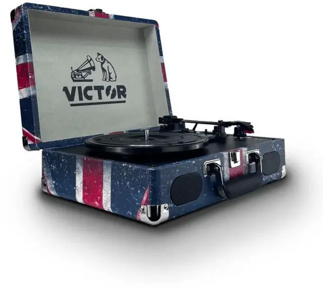 Alt view image 5 of 7 - Victor Metro Plus Portable Dual Bluetooth Suitcase Turntable Cherry