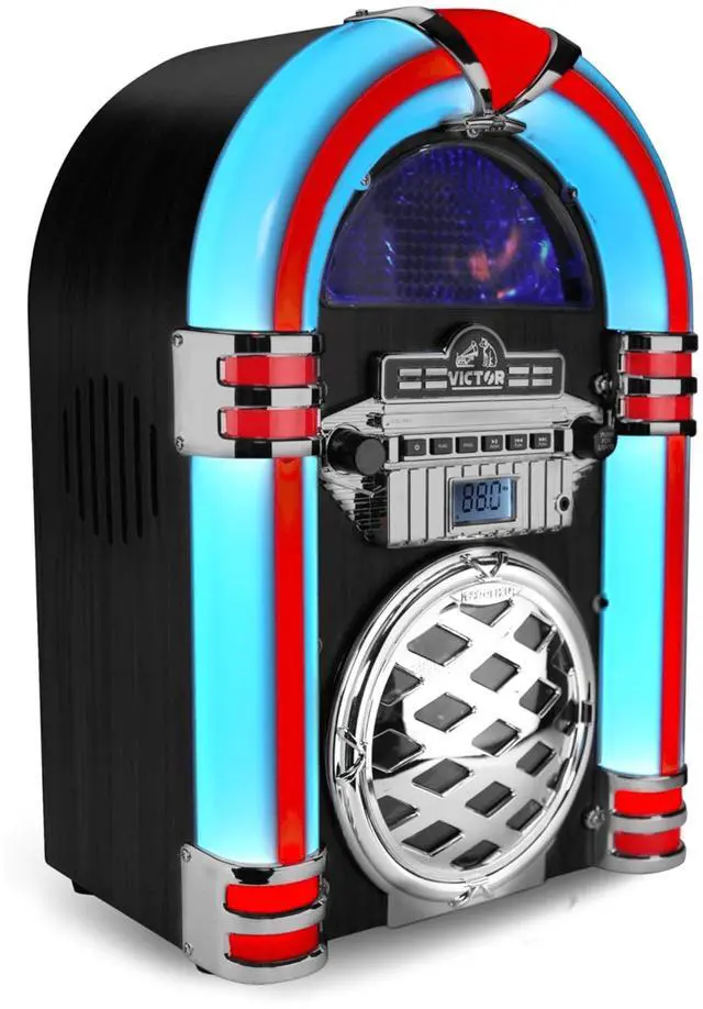 Alt view image 3 of 6 - Victor Broadway II Desktop CD Player Jukebox with Multi-Color LED Lighting and FM Radio