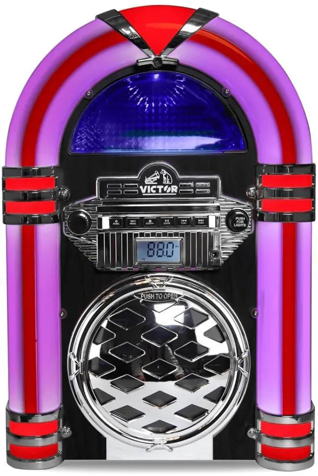 Alt view image 2 of 6 - Victor Broadway II Desktop CD Player Jukebox with Multi-Color LED Lighting and FM Radio