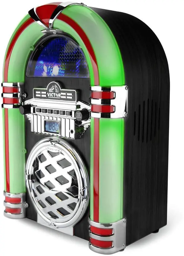 Alt view image 4 of 6 - Victor Broadway II Desktop CD Player Jukebox with Multi-Color LED Lighting and FM Radio