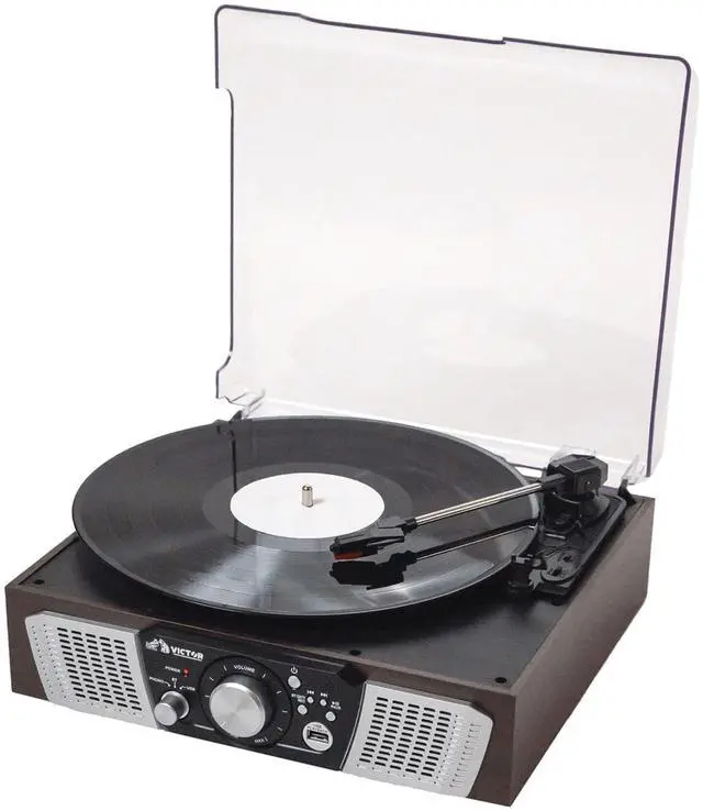 Alt view image 5 of 7 - Victor Lakeshore 5-in-1 Hybrid Bluetooth Turntable System w USB and RCA Output Brown