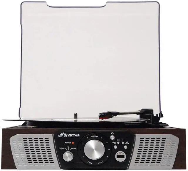 Alt view image 4 of 7 - Victor Lakeshore 5-in-1 Hybrid Bluetooth Turntable System w USB and RCA Output Brown