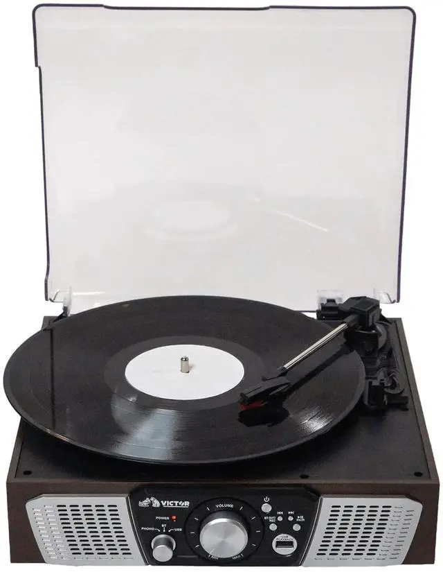 Main image of Victor Lakeshore 5-in-1 Hybrid Bluetooth Turntable System w USB and RCA Output Brown