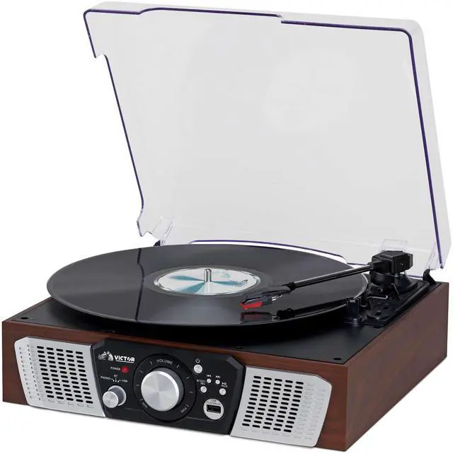 Alt view image 2 of 7 - Victor Lakeshore 5-in-1 Hybrid Bluetooth Turntable System w USB and RCA Output Brown