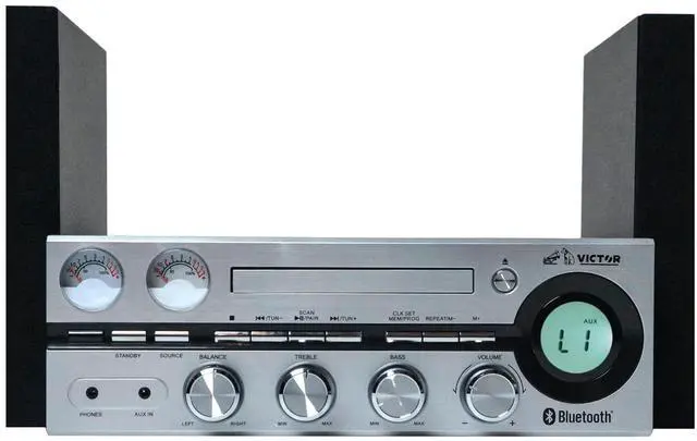 Alt view image 2 of 7 - Victor Milwaukee 50W Desktop CD Stereo System w Bluetooth, CD Player & FM Radio Silver