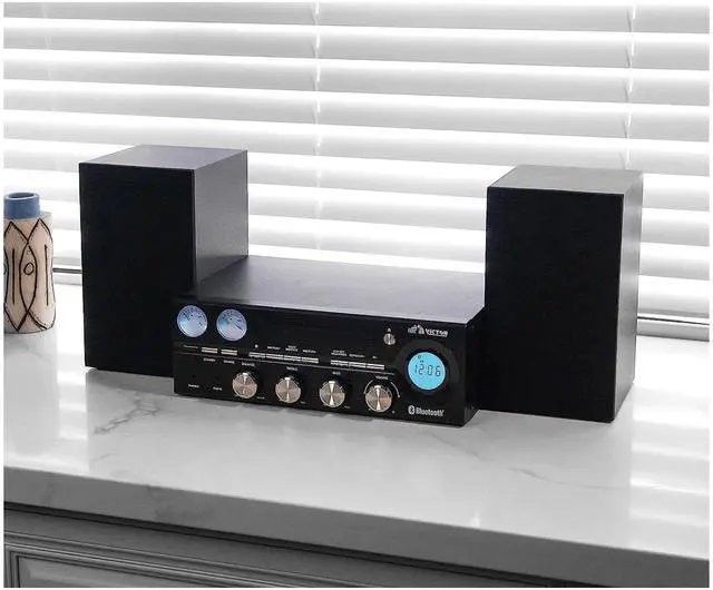 Alt view image 7 of 7 - Victor Milwaukee 50W Desktop CD Stereo System w Bluetooth, CD Player & FM Radio Black