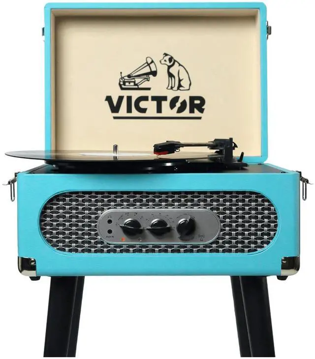 Alt view image 2 of 8 - Victor Andover 5-in-1 Music Center with Chair-Height Legs and Bluetooth Function Turquoise