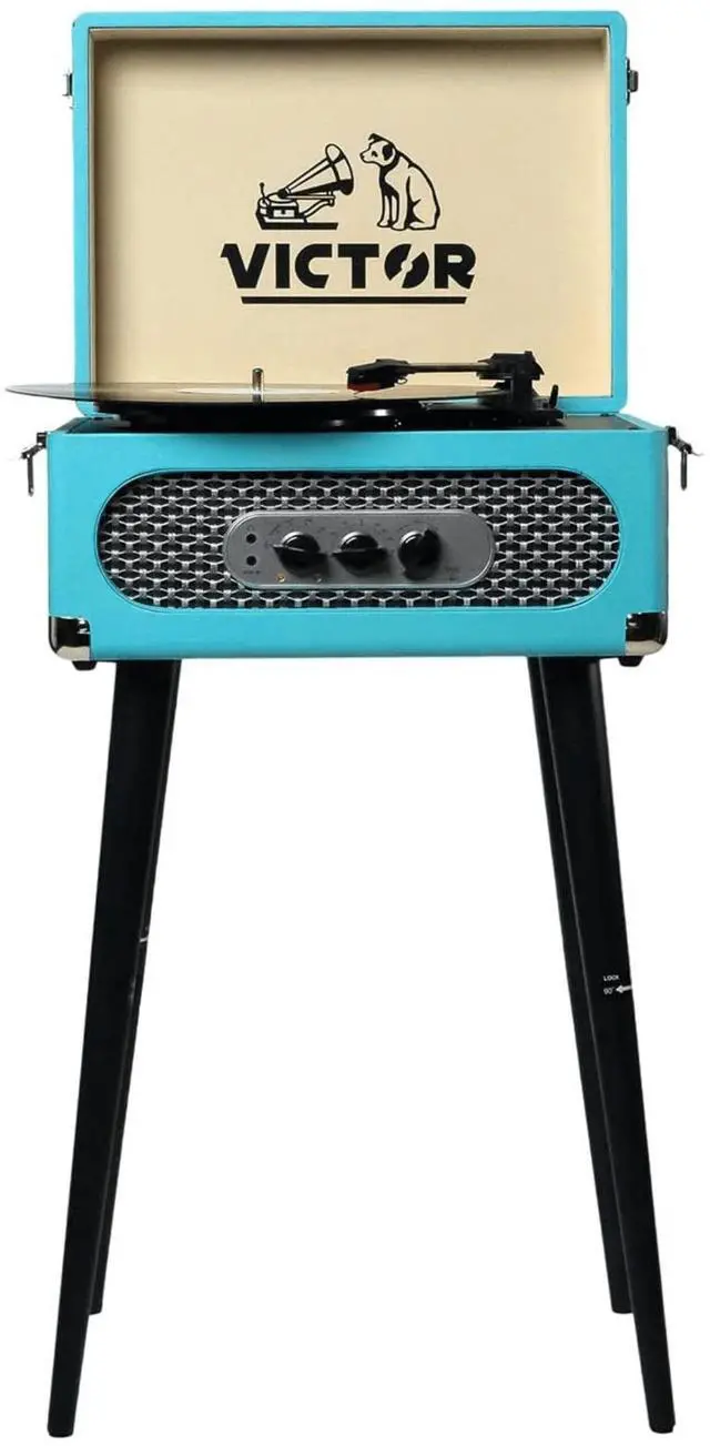 Alt view image 7 of 8 - Victor Andover 5-in-1 Music Center with Chair-Height Legs and Bluetooth Function Turquoise