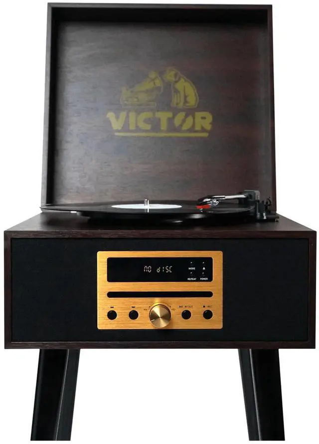 Alt view image 2 of 7 - Victor Newbury 8-in-1 Music Center w Chair-Height Legs, USB Slot & AM FM Radio Espresso