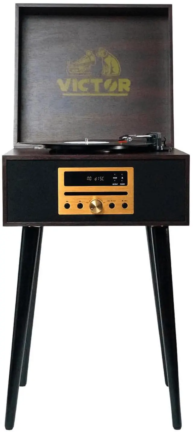 Alt view image 4 of 7 - Victor Newbury 8-in-1 Music Center w Chair-Height Legs, USB Slot & AM FM Radio Espresso