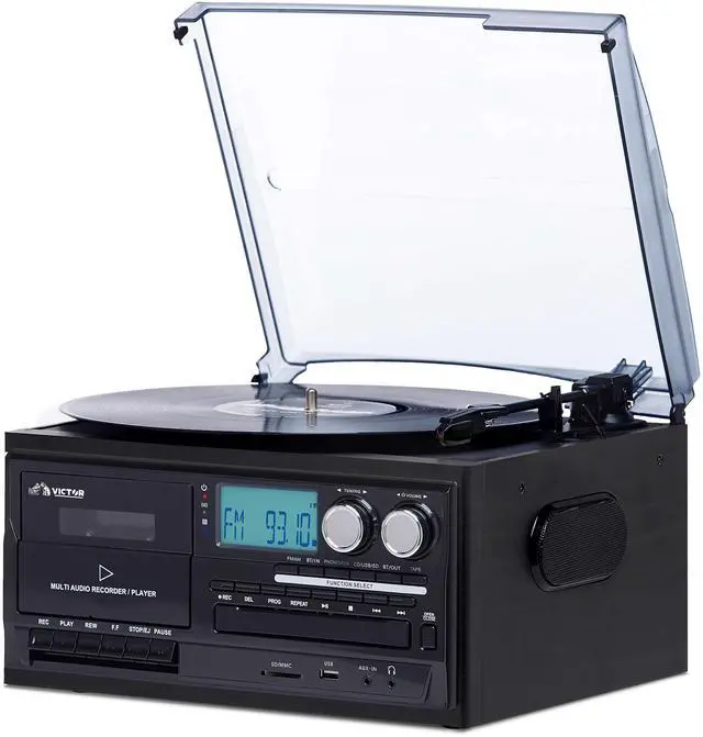 Alt view image 7 of 7 - Victor Cosmopolitan 8-in-1 Turntable Music Center with Bluetooth, USB & Cassette