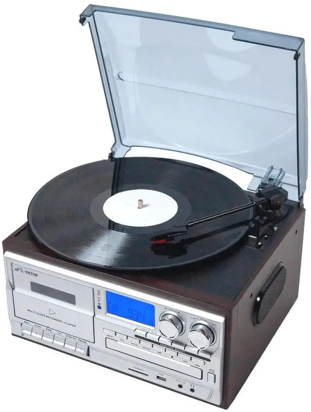 Main image of Victor Cosmopolitan 8-in-1 Turntable Music Center with Bluetooth, USB & Cassette Brown