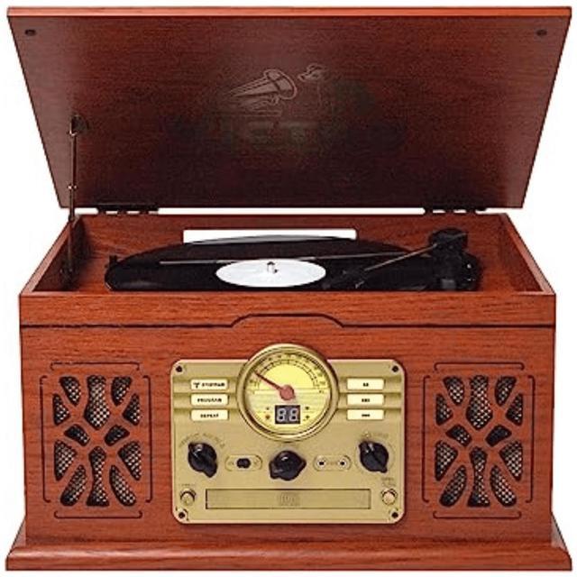 Alt view image 4 of 7 - Victor State 7-in-1 Wood Music Center with 3-Speed Turntable and Dual Bluetooth