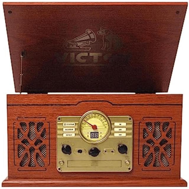 Alt view image 7 of 7 - Victor State 7-in-1 Wood Music Center with 3-Speed Turntable and Dual Bluetooth