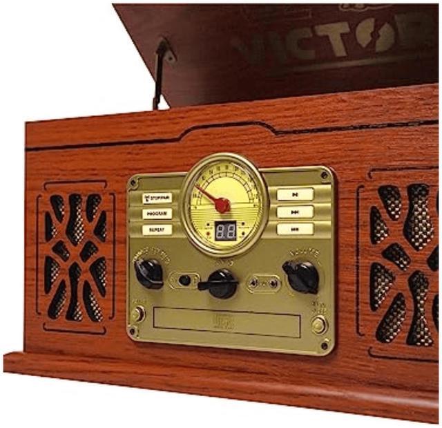 Alt view image 6 of 7 - Victor State 7-in-1 Wood Music Center with 3-Speed Turntable and Dual Bluetooth