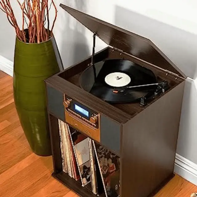 Alt view image 6 of 6 - Victor Boyleston 7-in-1 3-Speed Turntable Music Center w Album Storage and USB Port Espresso