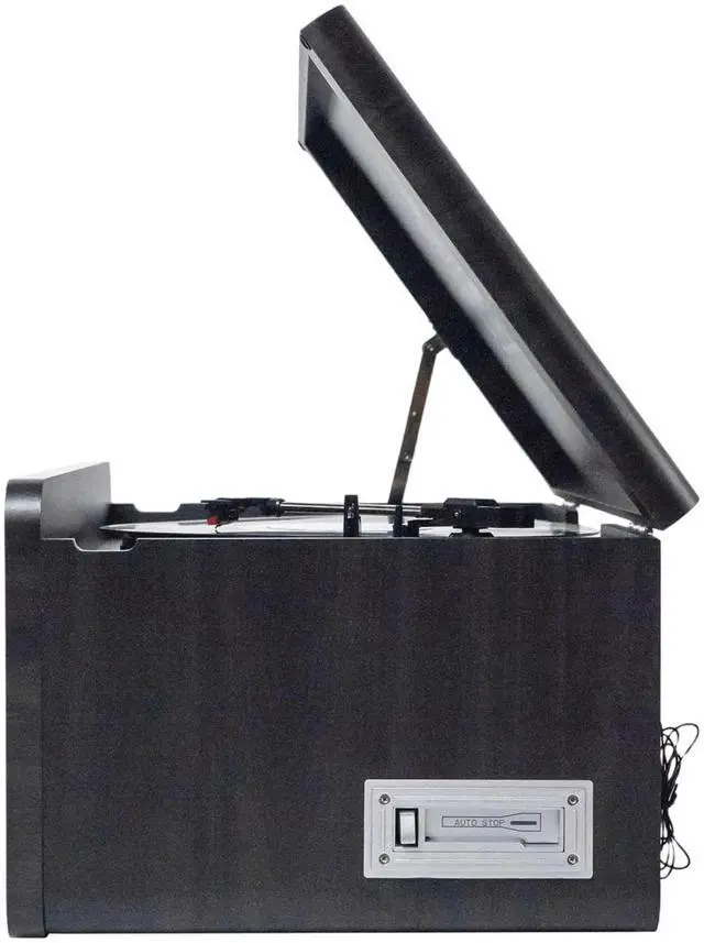 Alt view image 6 of 7 - Victor Monument 8-in-1 Wood Music Center with 3-Speed Turntable & Dual Bluetooth Gray