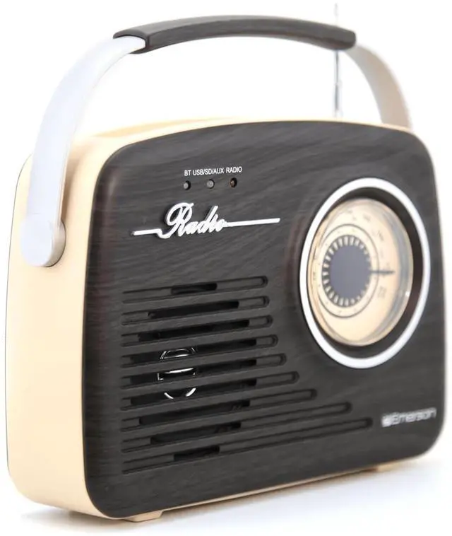 Alt view image 3 of 8 - Emerson EAS-3002-ES Portable Retro AM/FM Radio with Built-In Speaker and Rechargeable Battery - Espresso