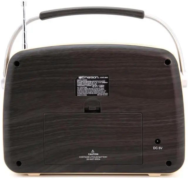 Alt view image 4 of 8 - Emerson EAS-3002-ES Portable Retro AM/FM Radio with Built-In Speaker and Rechargeable Battery - Espresso