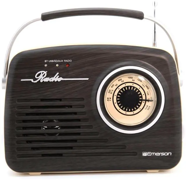 Main image of Emerson EAS-3002-ES Portable Retro AM/FM Radio with Built-In Speaker and Rechargeable Battery - Espresso