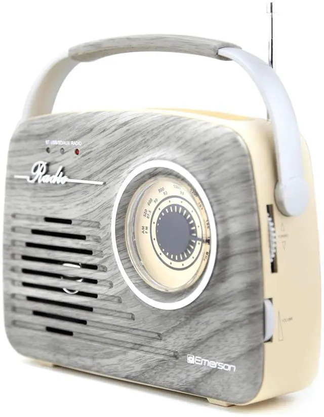 Alt view image 3 of 8 - Emerson EAS-3002-GR Portable Retro AM/FM Radio with Built-In Speaker and Rechargeable Battery - Grey