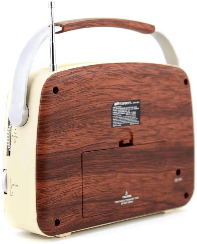 Alt view image 4 of 8 - Emerson EAS-3002-MH Portable Retro AM/FM Radio with Built-In Speaker and Rechargeable Battery - Mahogany