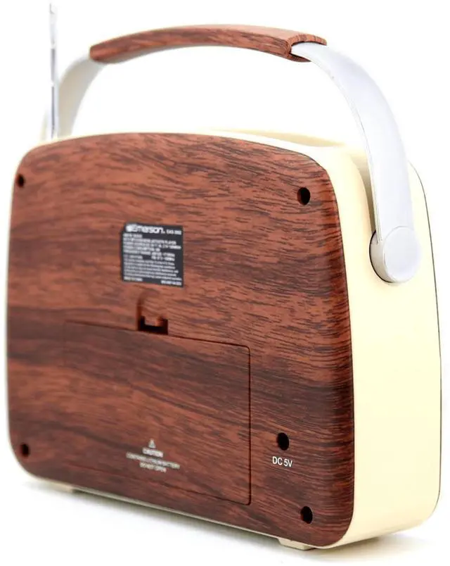 Alt view image 7 of 8 - Emerson EAS-3002-MH Portable Retro AM/FM Radio with Built-In Speaker and Rechargeable Battery - Mahogany