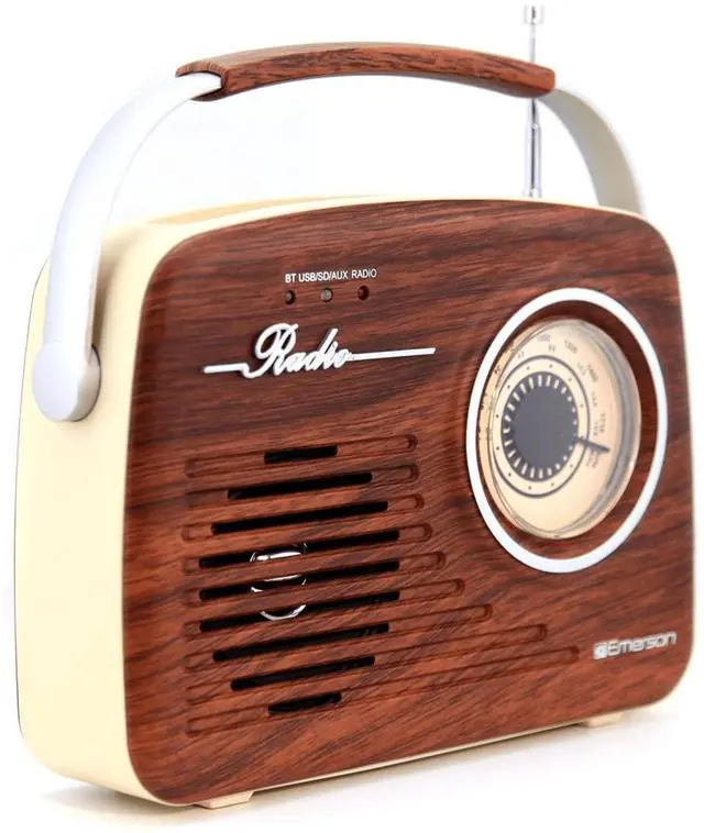 Alt view image 5 of 8 - Emerson EAS-3002-MH Portable Retro AM/FM Radio with Built-In Speaker and Rechargeable Battery - Mahogany