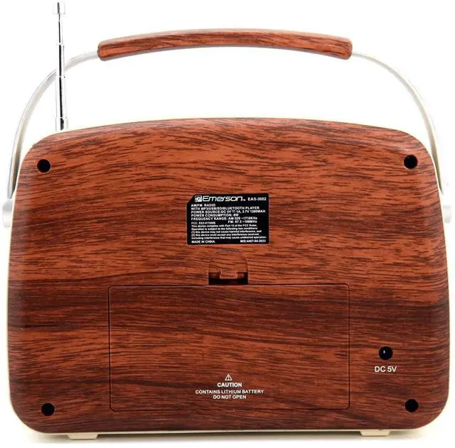 Alt view image 6 of 8 - Emerson EAS-3002-MH Portable Retro AM/FM Radio with Built-In Speaker and Rechargeable Battery - Mahogany